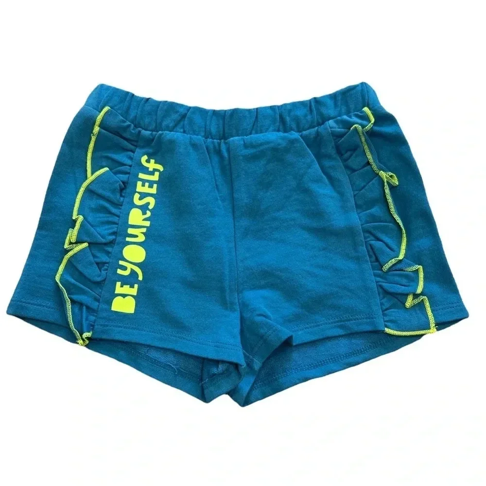 Open Edit Organic Cotton Blue Ruffle Be Yourself Shorts 3 4 6